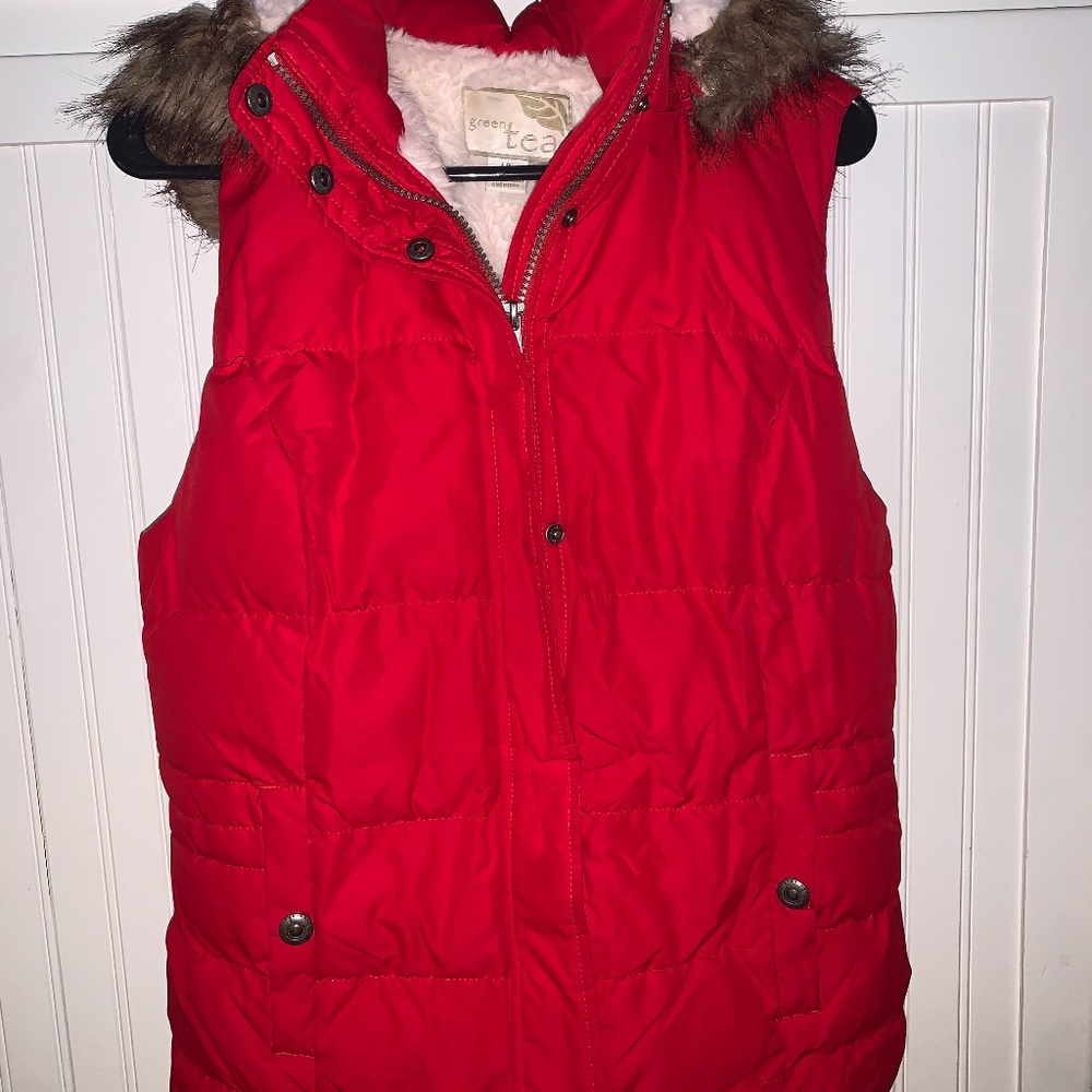 Green Tea winter fur lined vest